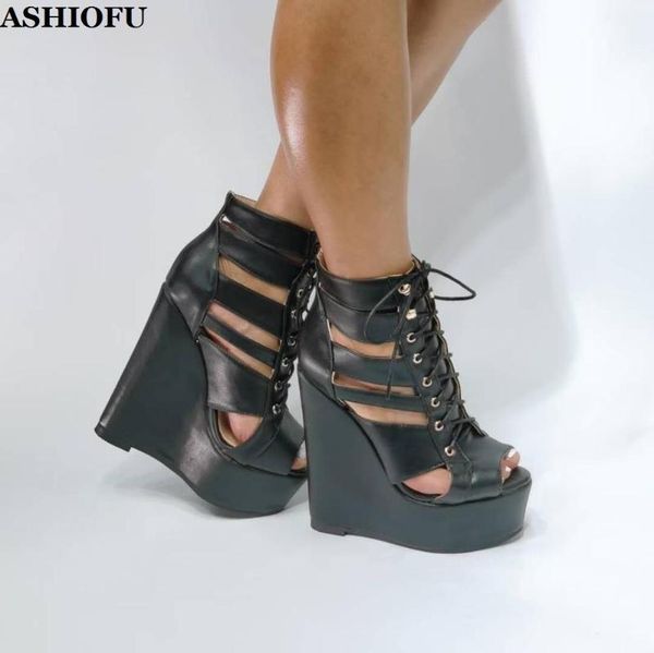 ashiofu handmade women's wadge heels sandals peep-toe shoelace party prom shoes real-pics evening fashion sandals shoes, Black
ashiofu handmade women's wadge heels sandals peep-toe shoelace party prom shoes real-pics evening fashion sandals shoes, Black