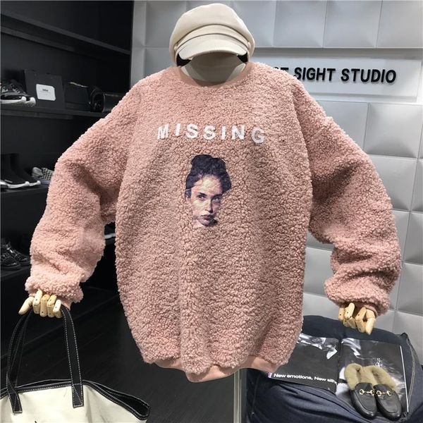 autumn and winter new fashion letters character pattern loose lap pullover lamb fur thick coat, Black
autumn and winter new fashion letters character pattern loose lap pullover lamb fur thick coat, Black