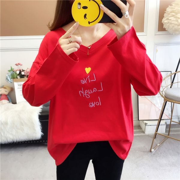bottoming covering stomach v-neck autumn dress with embroidered loose and fashionable long sleeve t-shirt for women embroidered shirtt-s, White
bottoming covering stomach v-neck autumn dress with embroidered loose and fashionable long sleeve t-shirt for women embroidered shirtt-s, White