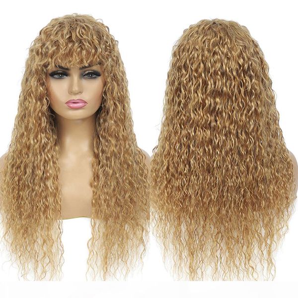 water wave with bangs honey blonde brazilian wigs for black women non lace curly human hair wig ijoy, Black;brown
water wave with bangs honey blonde brazilian wigs for black women non lace curly human hair wig ijoy, Black;brown