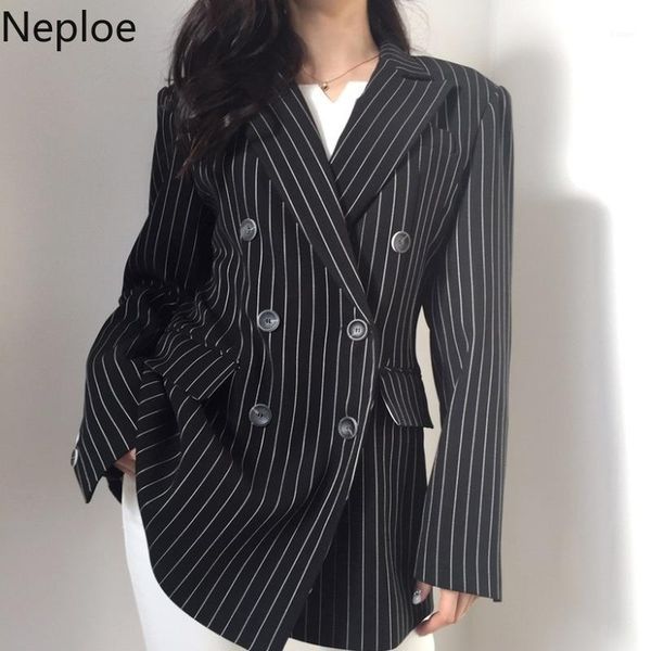 women's suits & blazers neploe 2021 office lady striped women streetwear double-breasted casual blazer notched jacket loose coat 49891, White;black
women's suits & blazers neploe 2021 office lady striped women streetwear double-breasted casual blazer notched jacket loose coat 49891, White;black