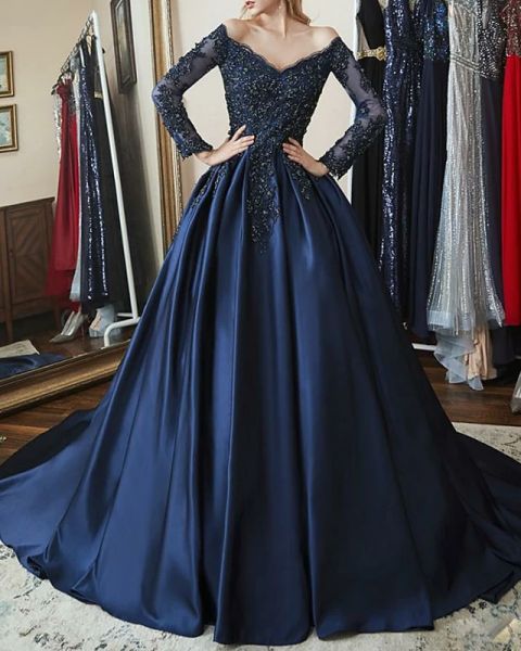 evening ball gown sparkle blue quinceanera prom dress off shoulder long sleeve chapel train satin with beading appliques, Black;red
evening ball gown sparkle blue quinceanera prom dress off shoulder long sleeve chapel train satin with beading appliques, Black;red