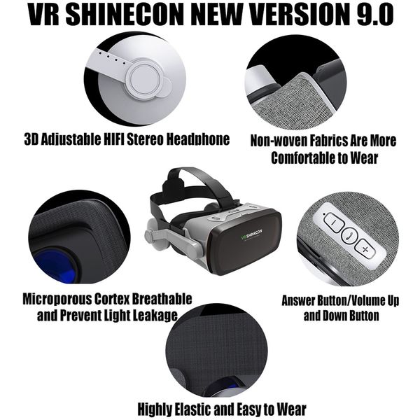 

vr shinecon casque viar d glasses virtual reality headset helmet goggle lenses for smart phone smartphone video game binoculars