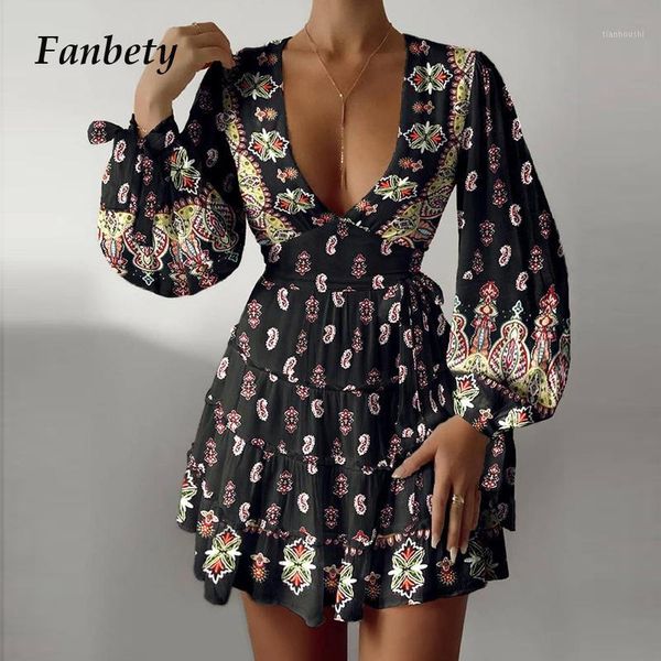 women elegant floral print lantern long sleeve mini dress 2020 autumn deep v neck party dress ladies lace-up a-line dresses1, Black;gray
women elegant floral print lantern long sleeve mini dress 2020 autumn deep v neck party dress ladies lace-up a-line dresses1, Black;gray