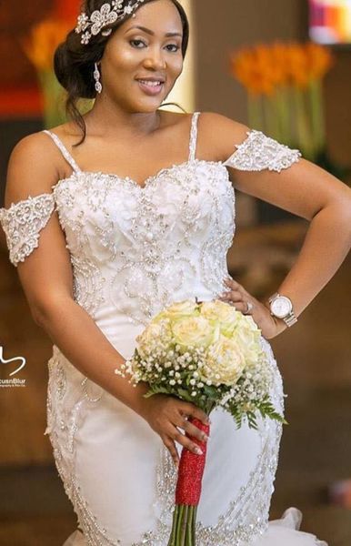african crystals beaded mermaid wedding dresses spaghetti straps off shoulder long plus size luxury bridal gown puffy tiered tulle skirt 202, White
african crystals beaded mermaid wedding dresses spaghetti straps off shoulder long plus size luxury bridal gown puffy tiered tulle skirt 202, White
