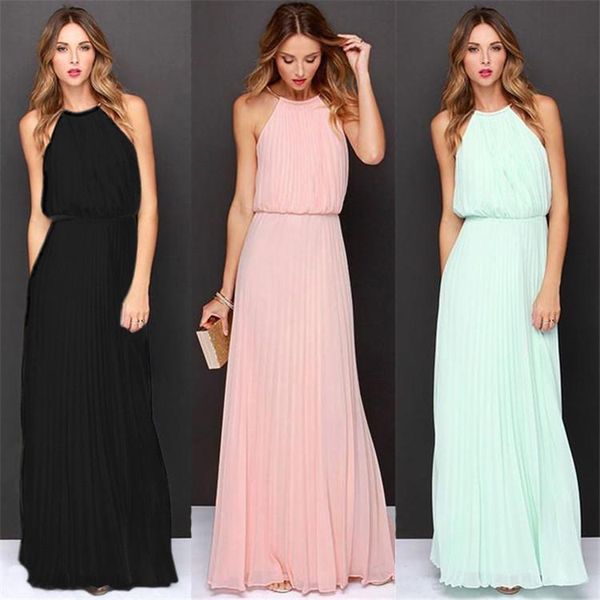 2020 summer dress sleeveless halter pleated dress casual loose chiffon for femalerobe longue femme long slim dresses, Black;gray
2020 summer dress sleeveless halter pleated dress casual loose chiffon for femalerobe longue femme long slim dresses, Black;gray