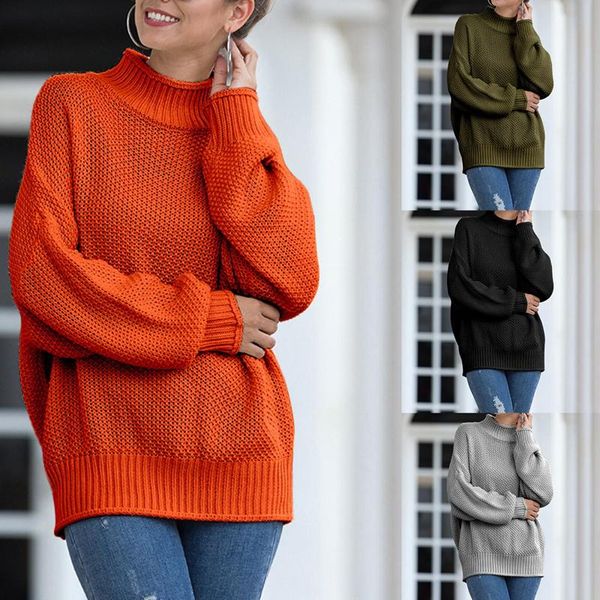 women solid color long sleeve turtle neck loose knitted sweater pullover 2020, White;black
women solid color long sleeve turtle neck loose knitted sweater pullover 2020, White;black