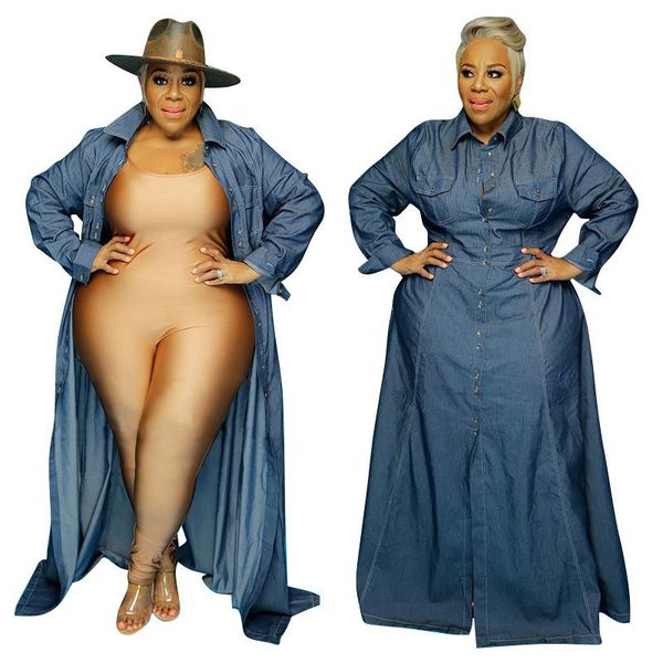 plus size women solid floor-length denim dresses 2020 autumn lady big size turn-down collar single-breasted casual dress, Black;gray
plus size women solid floor-length denim dresses 2020 autumn lady big size turn-down collar single-breasted casual dress, Black;gray