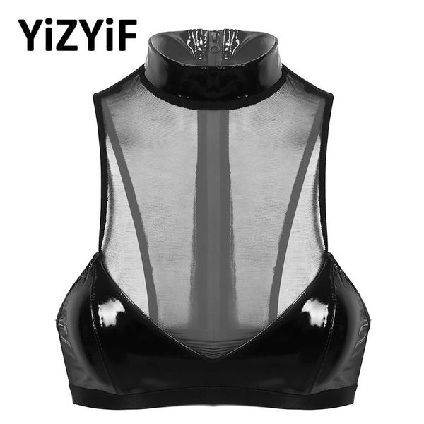 bras lingerie women sheer mesh and patent leather patchwork high neck back zip up unlined wireless bra tanks crop, Red;black
bras lingerie women sheer mesh and patent leather patchwork high neck back zip up unlined wireless bra tanks crop, Red;black