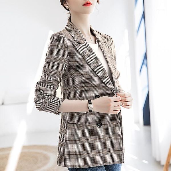 women's suits & blazers vintage plaid blazer women long sleeve suit jacket coat femme casual double breasted slim fit outerwear female, White;black
women's suits & blazers vintage plaid blazer women long sleeve suit jacket coat femme casual double breasted slim fit outerwear female, White;black