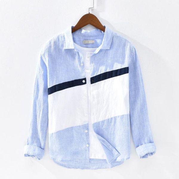 quality patchwork 100% linen shirts for men long-sleeved casual turn down collar flax dress shirt men male camisas ts-6301, White;black 
quality patchwork 100% linen shirts for men long-sleeved casual turn down collar flax dress shirt men male camisas ts-6301, White;black