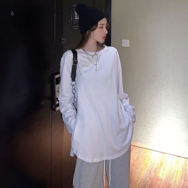 fall 2020 new loose crew neck sleeve solid color pullover t-shirt with split middle and long bottoming for women
fall 2020 new loose crew neck sleeve solid color pullover t-shirt with split middle and long bottoming for women