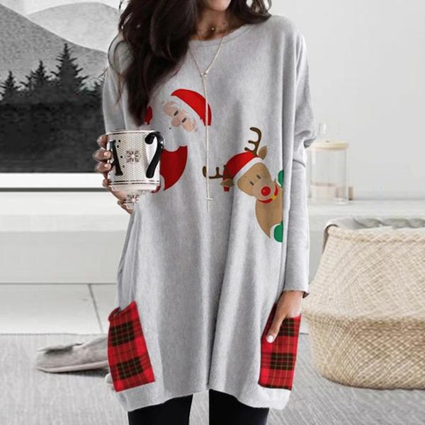 women's t-shirt christmas t-shirts color matching santa claus print long-sleeved loose long sweatshirt casual woman pocket #t1g, White
women's t-shirt christmas t-shirts color matching santa claus print long-sleeved loose long sweatshirt casual woman pocket #t1g, White