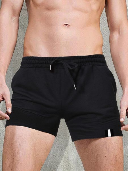 men drawstring waist track shorts h3te#, Black