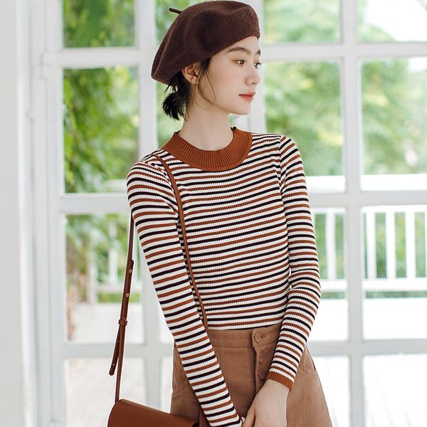 student's classic stripes in fall winter 2020 all kinds of matching bottoming and wearing slim fitting half high autumn winter long-sle, White;black
student's classic stripes in fall winter 2020 all kinds of matching bottoming and wearing slim fitting half high autumn winter long-sle, White;black