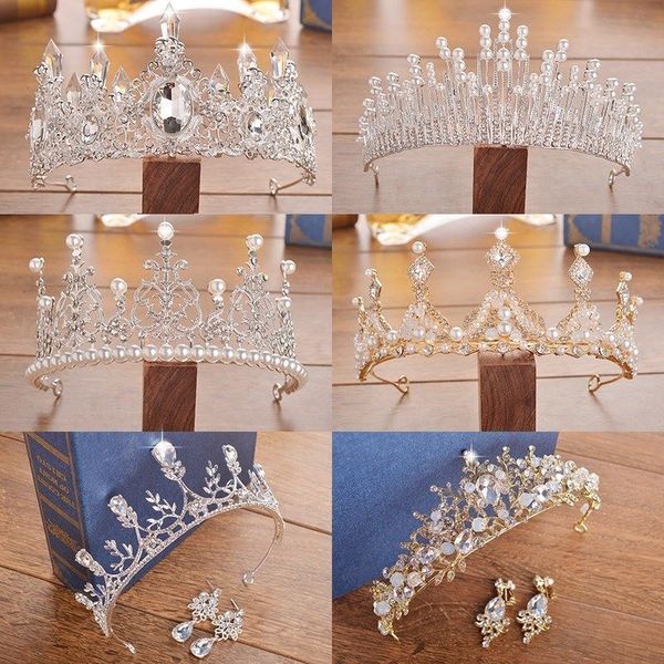 bride simple bridal wedding big crown elegant headdress super immortal, Silver