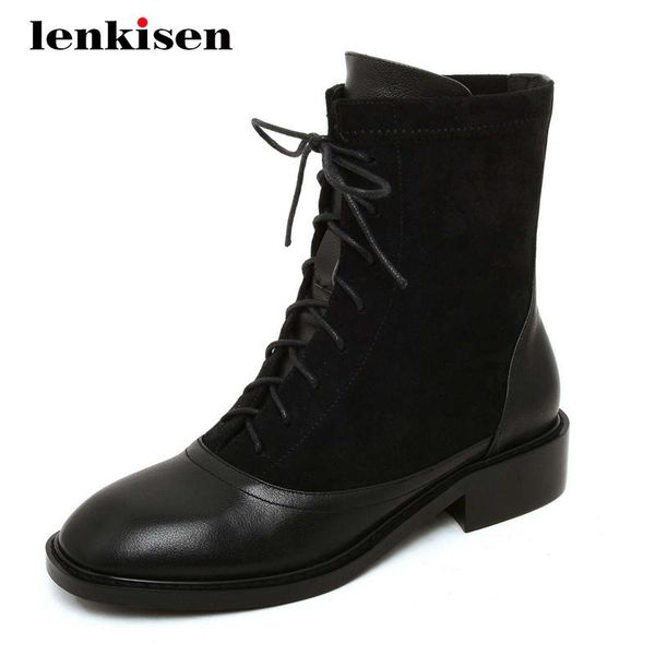 lenkisen 2020 winter new boots genuine leather patchwork thick med heel round toe lace up beauty lady dress cozy ankle boots l12, Black
lenkisen 2020 winter new boots genuine leather patchwork thick med heel round toe lace up beauty lady dress cozy ankle boots l12, Black