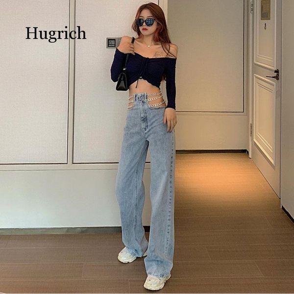 women's jeans streetwear side cross chain hollow out wide-leg high waist pants elegant ladies europe fashion, Blue
women's jeans streetwear side cross chain hollow out wide-leg high waist pants elegant ladies europe fashion, Blue