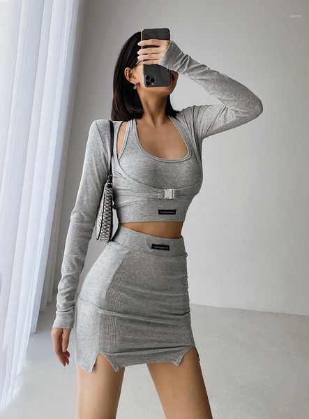 2020 women tank long sleeve skirt suit slim t shirt skirts bottom autumn winter tracksuits 2 piece outfits party club1, Gray
2020 women tank long sleeve skirt suit slim t shirt skirts bottom autumn winter tracksuits 2 piece outfits party club1, Gray