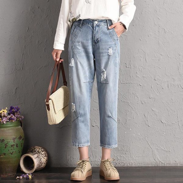 female loose denim jeans loose korean elastic waist student begging harem pants female plus size l-5xl ripped ankle jeans, Blue
female loose denim jeans loose korean elastic waist student begging harem pants female plus size l-5xl ripped ankle jeans, Blue