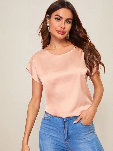 batwing sleeve solid satin 66vh#, White