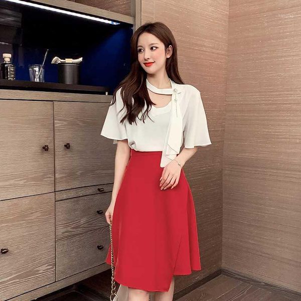 womens two 2 piece set outfits korean short sleeve halter ribbon blouses and high waist midi pleated skirt suit1, White
womens two 2 piece set outfits korean short sleeve halter ribbon blouses and high waist midi pleated skirt suit1, White