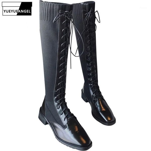 fashion winter women lace up knee high boots strechy patchwork shoes square toe block low heels bikers riding knight boots1, Black
fashion winter women lace up knee high boots strechy patchwork shoes square toe block low heels bikers riding knight boots1, Black