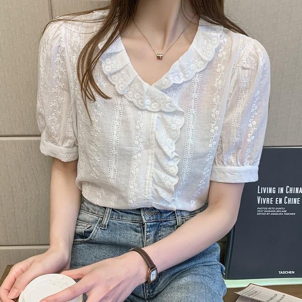 2021 summer casual v-neck short sleeve blouse new style solid vintage ruffled shirts for women sweet ruffles female, White
2021 summer casual v-neck short sleeve blouse new style solid vintage ruffled shirts for women sweet ruffles female, White