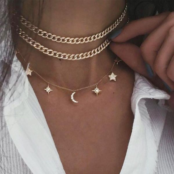 new arrival women pendant necklaces charm golden silver plated chain necklaces multi-layer moon stars choker jewelry
new arrival women pendant necklaces charm golden silver plated chain necklaces multi-layer moon stars choker jewelry