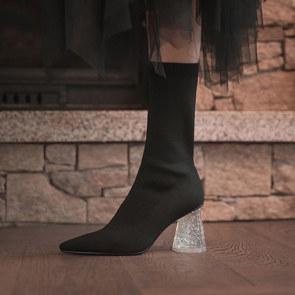 2021 new stretch knitting pointed toe slip on mid calf boots transparent square high heel fashion women shoes big size 34-43 xgaw, Black
2021 new stretch knitting pointed toe slip on mid calf boots transparent square high heel fashion women shoes big size 34-43 xgaw, Black