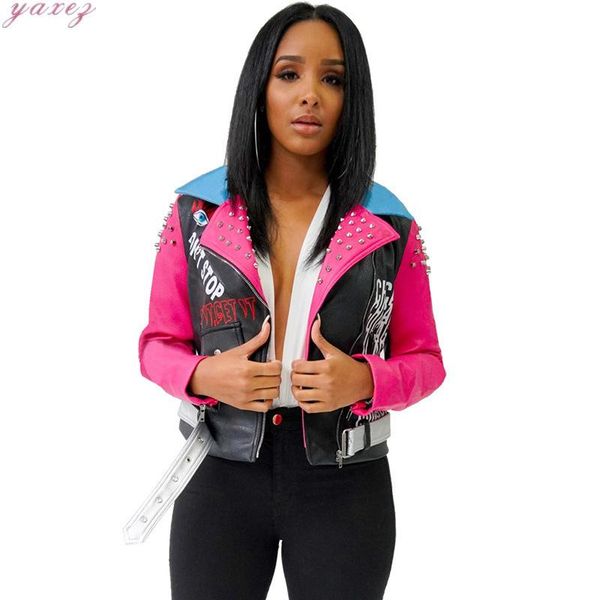 women's leather & faux rivet printing lapel contrast color zipper pu fashionable coat long-sleeve short jacket women jackets female, Black
women's leather & faux rivet printing lapel contrast color zipper pu fashionable coat long-sleeve short jacket women jackets female, Black