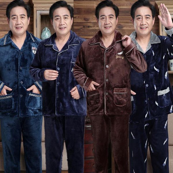 sommeil men's pajamas coral fleece autumn and winter cardigan flannel pajamas men's thickening and velvet home service suit, Black;brown 
sommeil men's pajamas coral fleece autumn and winter cardigan flannel pajamas men's thickening and velvet home service suit, Black;brown
