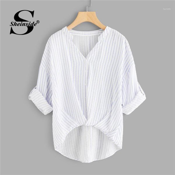 sheinside striped dip hem shirt women rolled up sleeve v neck casual 2018 summer asymmetrical office work blouse1, White
sheinside striped dip hem shirt women rolled up sleeve v neck casual 2018 summer asymmetrical office work blouse1, White