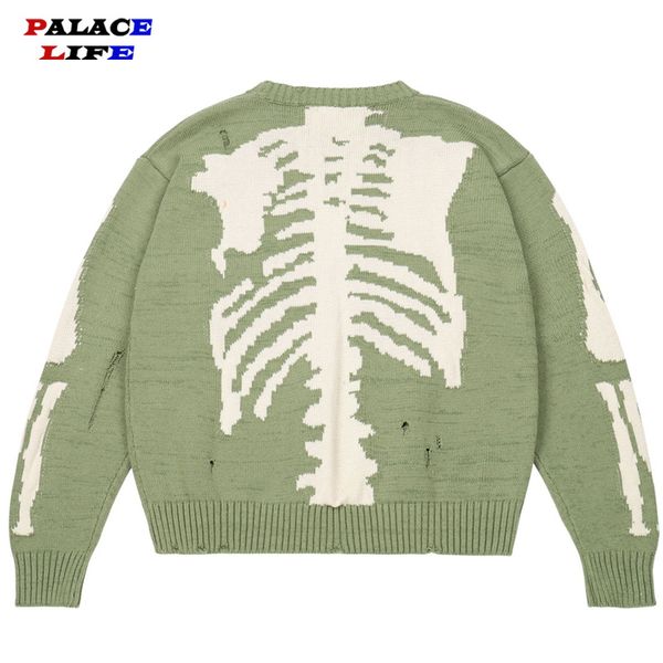men oversized sweater green loose skeleton bone printing woman high street damage hole vintage 11 knitted sweater, Black
men oversized sweater green loose skeleton bone printing woman high street damage hole vintage 11 knitted sweater, Black