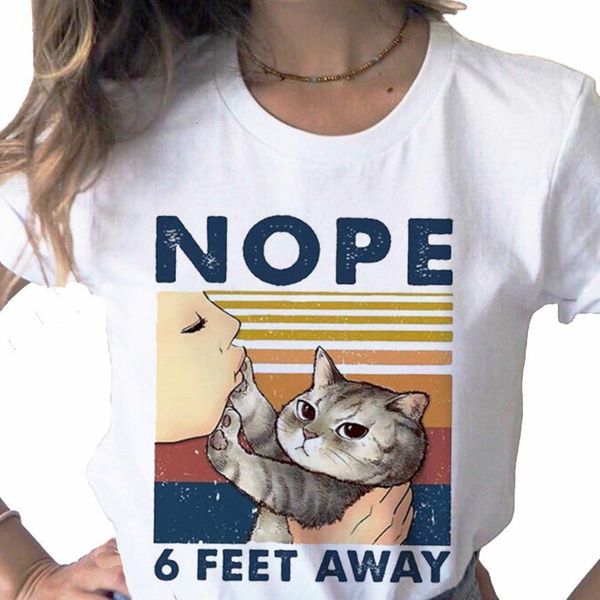 nope 6 feet away cute cat cartoon striped 90s trend fall halloween print t tee female shirt clothes graphic t-shirt, White
nope 6 feet away cute cat cartoon striped 90s trend fall halloween print t tee female shirt clothes graphic t-shirt, White
