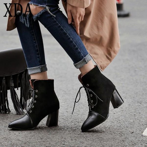 boots xda high heel woman leather ankle pointed toe cross-tied short party autumn winter casual, Black
boots xda high heel woman leather ankle pointed toe cross-tied short party autumn winter casual, Black