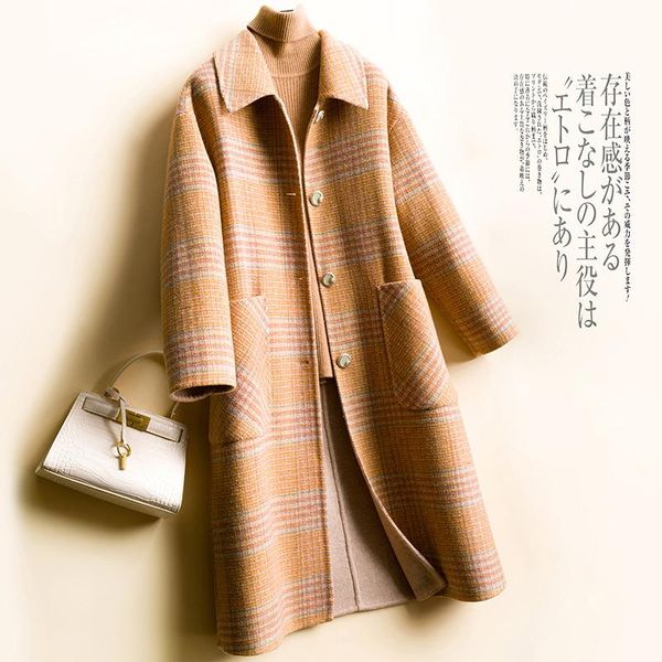 women's wool & blends 2021 autumn and winter high-end small fragrance double-sided cashmere coat long plaid woolen, Black
women's wool & blends 2021 autumn and winter high-end small fragrance double-sided cashmere coat long plaid woolen, Black