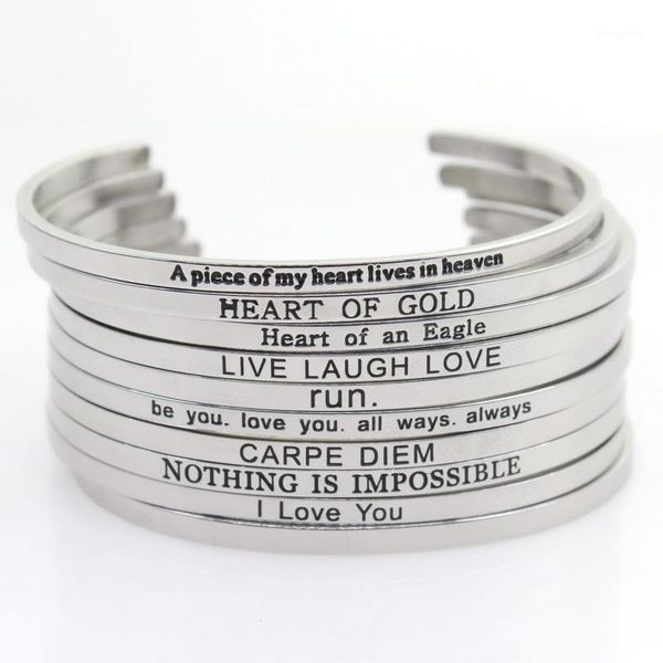 silver stainless steel bangle engraved positive inspirational quote hand stamped cuff mantra bracelets for men women1, Golden;silver
silver stainless steel bangle engraved positive inspirational quote hand stamped cuff mantra bracelets for men women1, Golden;silver