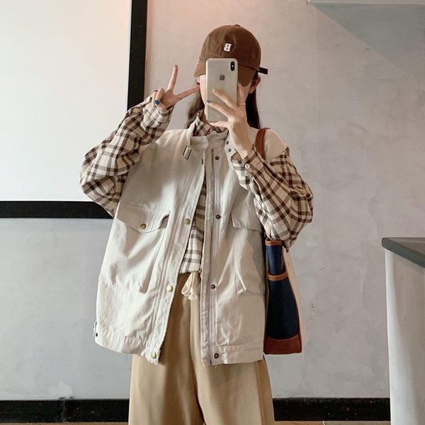 autumn korean 2020 new loose and versatile solid color fashion stand collar sleeveless work clothes vest for women students, Black;white
autumn korean 2020 new loose and versatile solid color fashion stand collar sleeveless work clothes vest for women students, Black;white