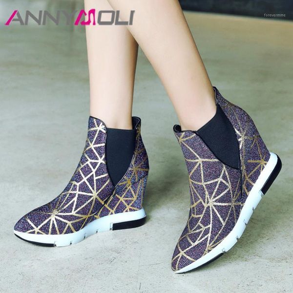 boots annymoli women fall ankle luxury glitter wedges high heel short mixed colors pointed toe shoes female size 391, Black
boots annymoli women fall ankle luxury glitter wedges high heel short mixed colors pointed toe shoes female size 391, Black