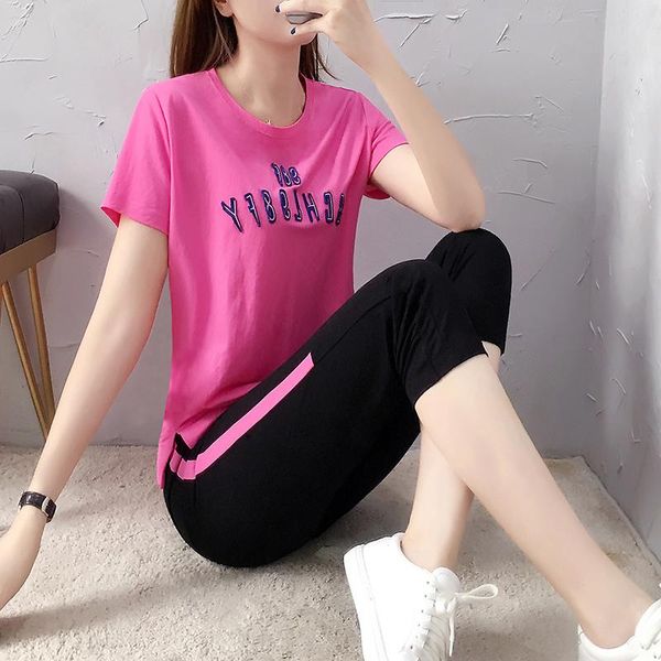 women's tracksuits casual sportswear set women 2021 summer student loose embroidered cropped pants fashion short sleeve two piece, Gray
women's tracksuits casual sportswear set women 2021 summer student loose embroidered cropped pants fashion short sleeve two piece, Gray