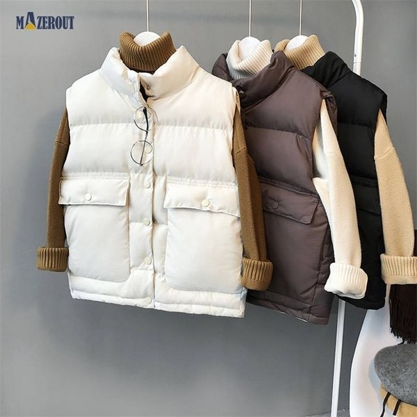 mazerout women's korean style solid sleeveless winter keep warm winter vest coat single women breasted loose thick fashion vest 201031, Black;white
mazerout women's korean style solid sleeveless winter keep warm winter vest coat single women breasted loose thick fashion vest 201031, Black;white