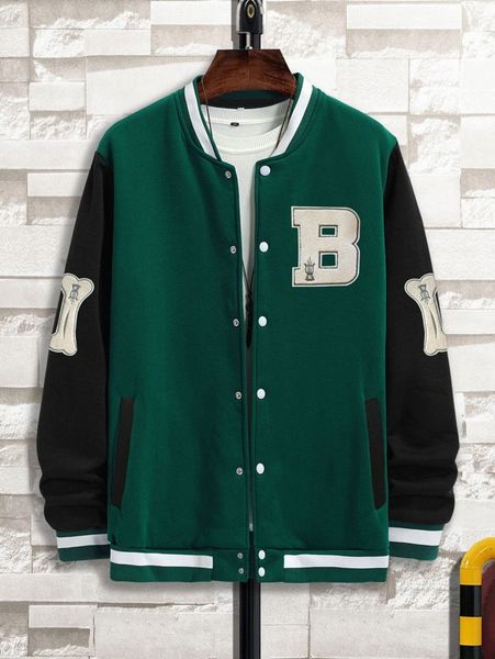 men letter patch detail contrast sleeve thermal lined bomber jacket without tee c05m#, Black;brown
men letter patch detail contrast sleeve thermal lined bomber jacket without tee c05m#, Black;brown