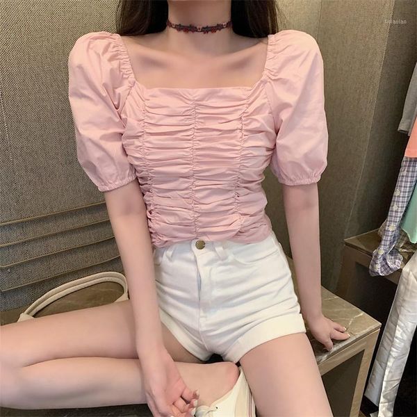 real ps girls vintage pleated short puff sleeve cropped blouses women's solid blouse crop for female dx88551, White
real ps girls vintage pleated short puff sleeve cropped blouses women's solid blouse crop for female dx88551, White