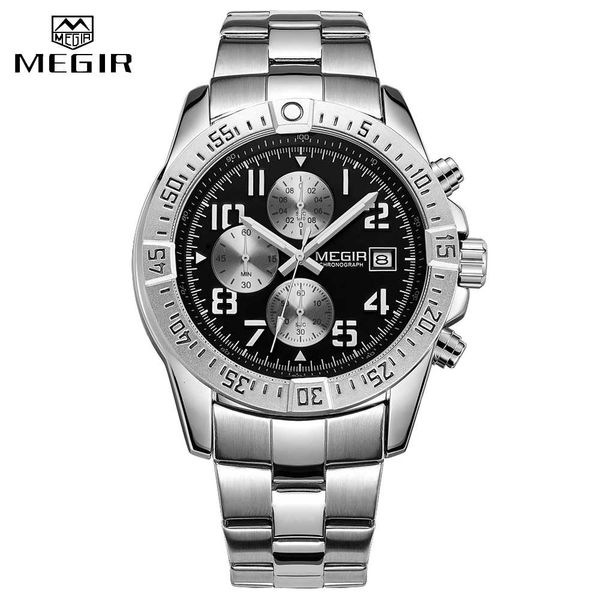 megir business men's watch men's sports quartz watch new fashion brand stainless steel strap waterproof chronograph, Silver
megir business men's watch men's sports quartz watch new fashion brand stainless steel strap waterproof chronograph, Silver