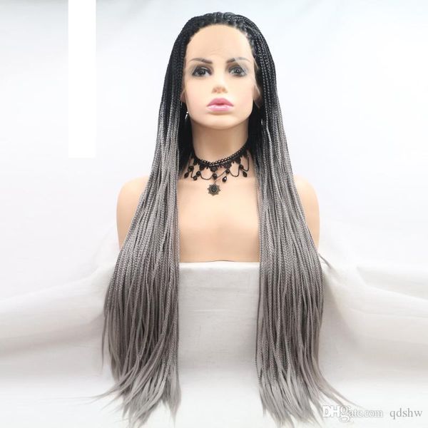 box braid lace front braided wigs synthetic heat resistant fiber glueless ombre color silver grey lacefront box braids wigs with baby hair, Black
box braid lace front braided wigs synthetic heat resistant fiber glueless ombre color silver grey lacefront box braids wigs with baby hair, Black