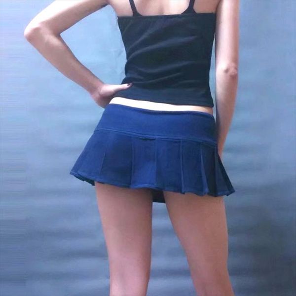women plus size pleated micro mini jeans skirt button stage dance skirt low rise waist open crotch shortdress f55, Black
women plus size pleated micro mini jeans skirt button stage dance skirt low rise waist open crotch shortdress f55, Black