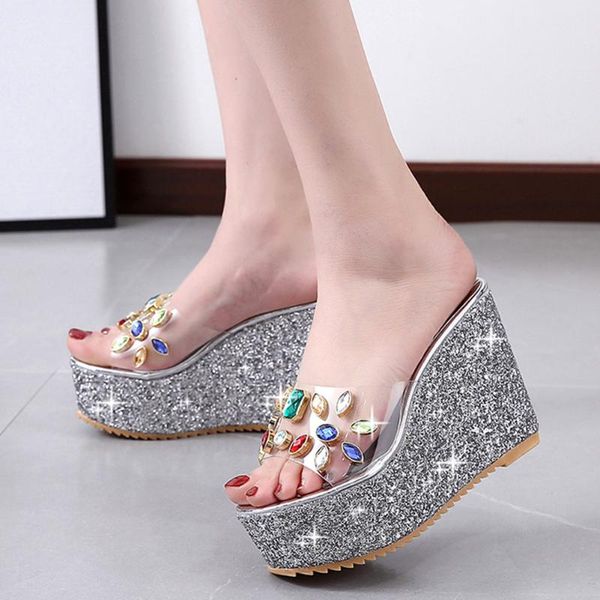 2021 new brand fashionable women shoes cyrstal bling mules wedges heels platform pvc summer slipers women shoes, Black
2021 new brand fashionable women shoes cyrstal bling mules wedges heels platform pvc summer slipers women shoes, Black