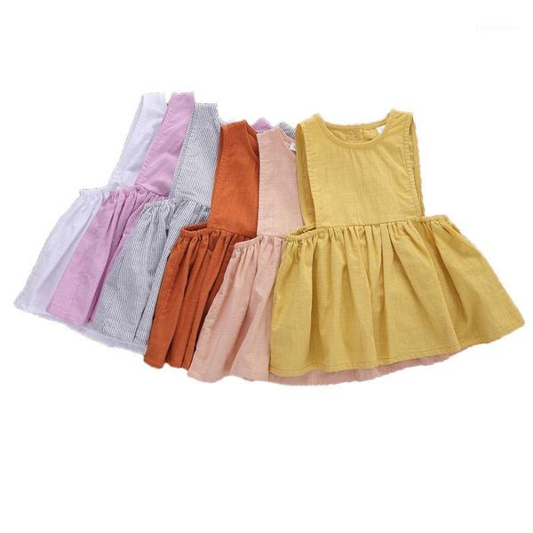 girl's dresses 2021 lovely infant baby girls dress 6 colors solid sleeveless button a-line mini sundress 0-24m1, Red;yellow