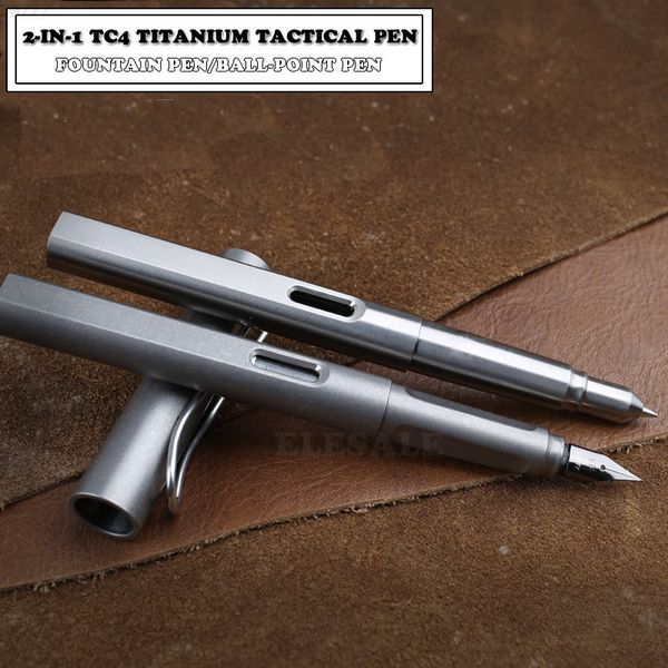Titanium Tc4 Tactical Pen 2-in-1 Fontein Ink Self-defense Business Edc Tool Drip